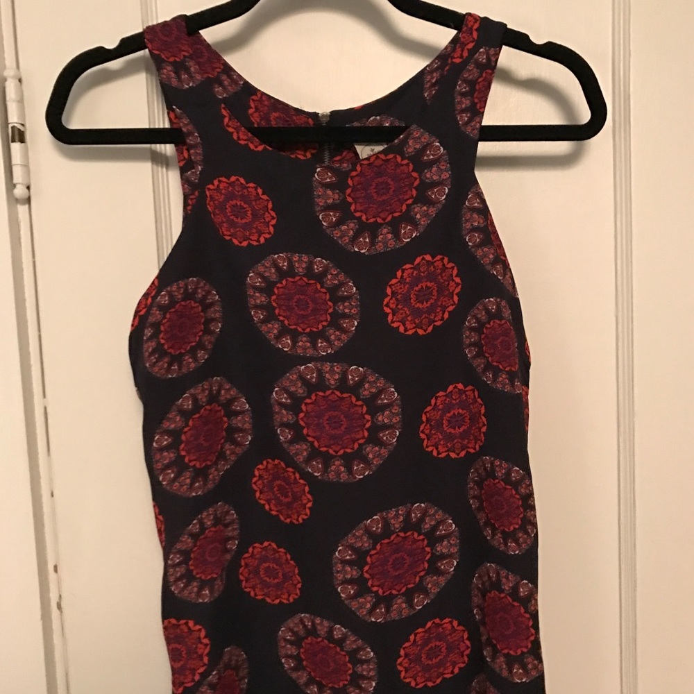 Navy Patterned Zip Back Tank